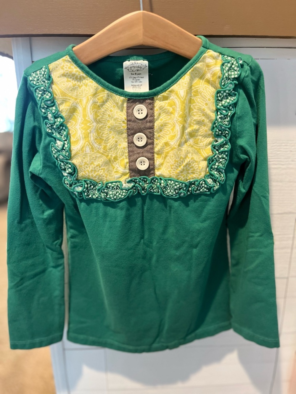 Girls Persnickety Shirt Green Ruffle size 10
